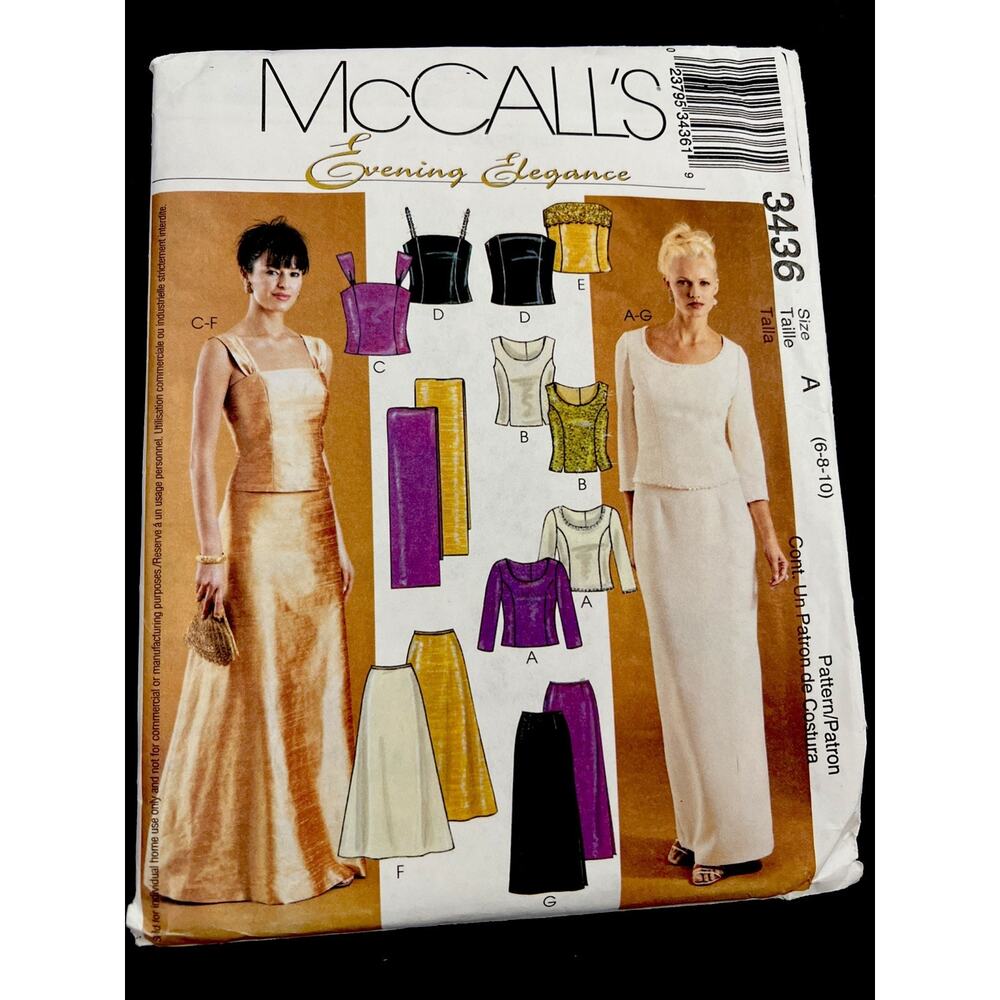 McCall's Misses' Lined Top,Skirt Pattern 3436 Size 6 8 10 UNCUT